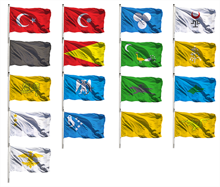 F�RMAMIZDA ESK� T�RK DEVLETLER�'N�N 17 L� G�NDER BAYRAKLARI DA�MA STOKLUDUR.